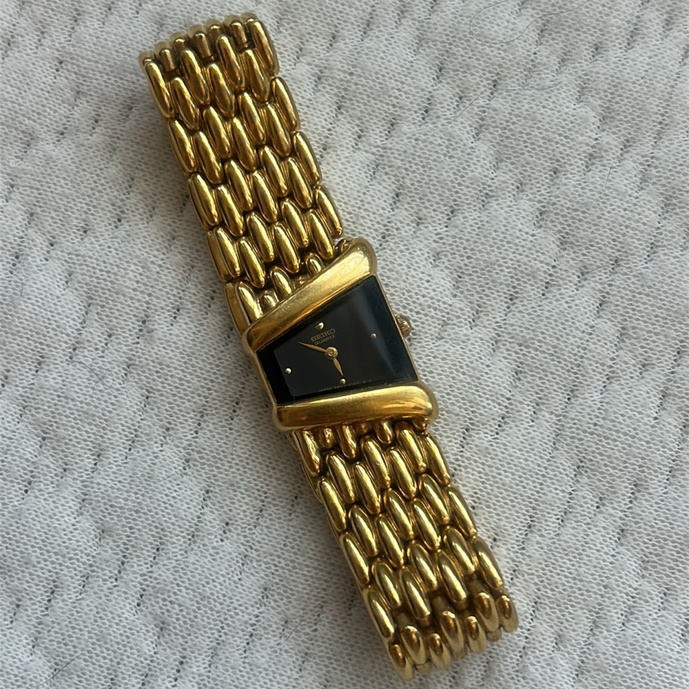 Vintage Seiko Rivoli Ladies Trapezoid Half Moon Watch - 4N00-5749 Gold Tone